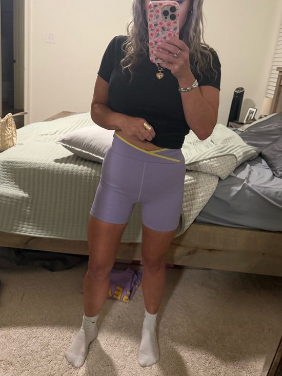 FP Movement by Free People Pants - FP Movement by Free People Lavender Bike Shorts with Yellow Trim